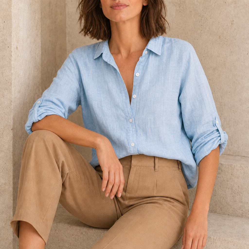 Alicante Relaxed Linen Button-Up Shirt in Blue