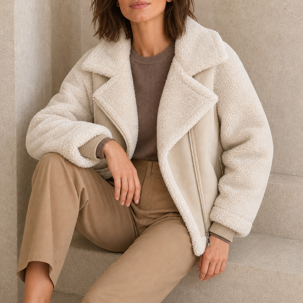 Amarante Faux Shearling Oversized Jacket in Beige
