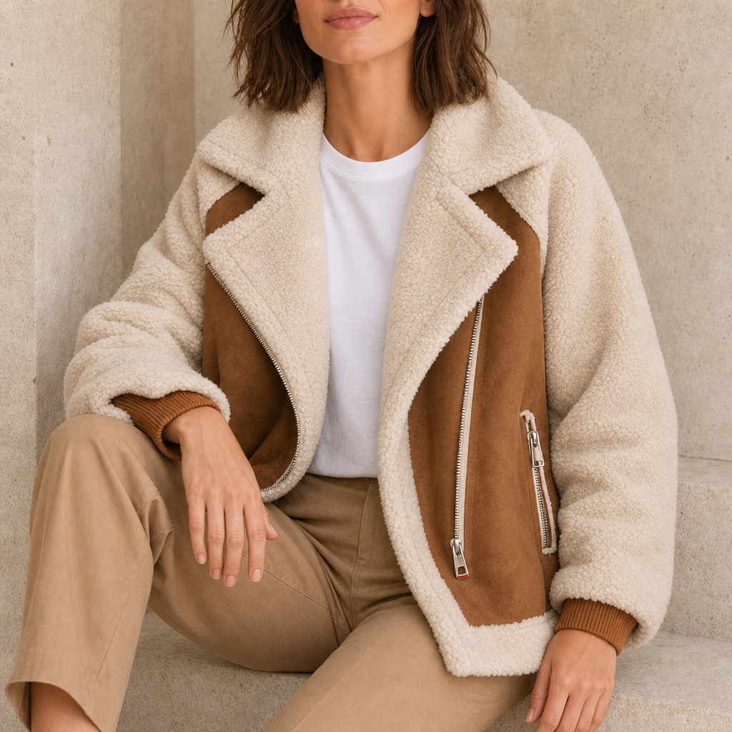Amarante Faux Shearling Oversized Jacket in Brown