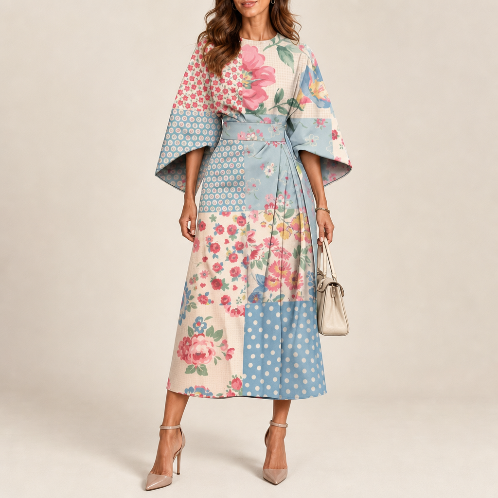 Amarante Floral Kimono Sleeve Dress in Colorful
