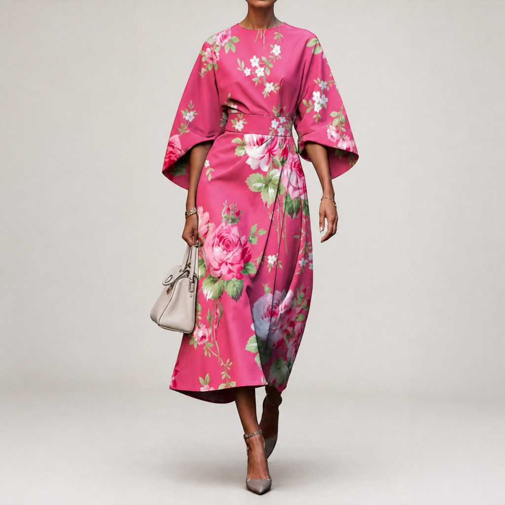 Amarante Floral Kimono Sleeve Dress in Pink