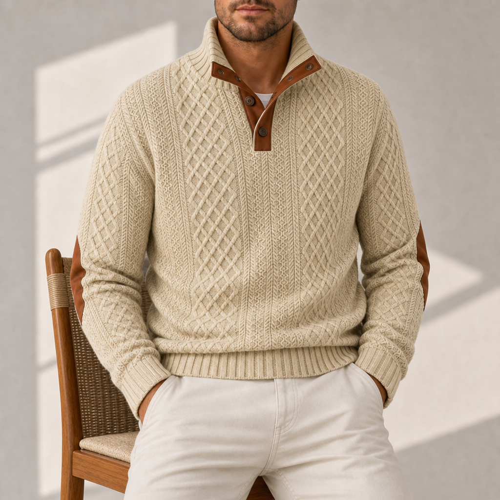 Andros Cable Knit Button Sweater in Beige