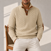 Andros Cable Knit Button Sweater in Beige