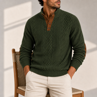 Andros Cable Knit Button Sweater in Green