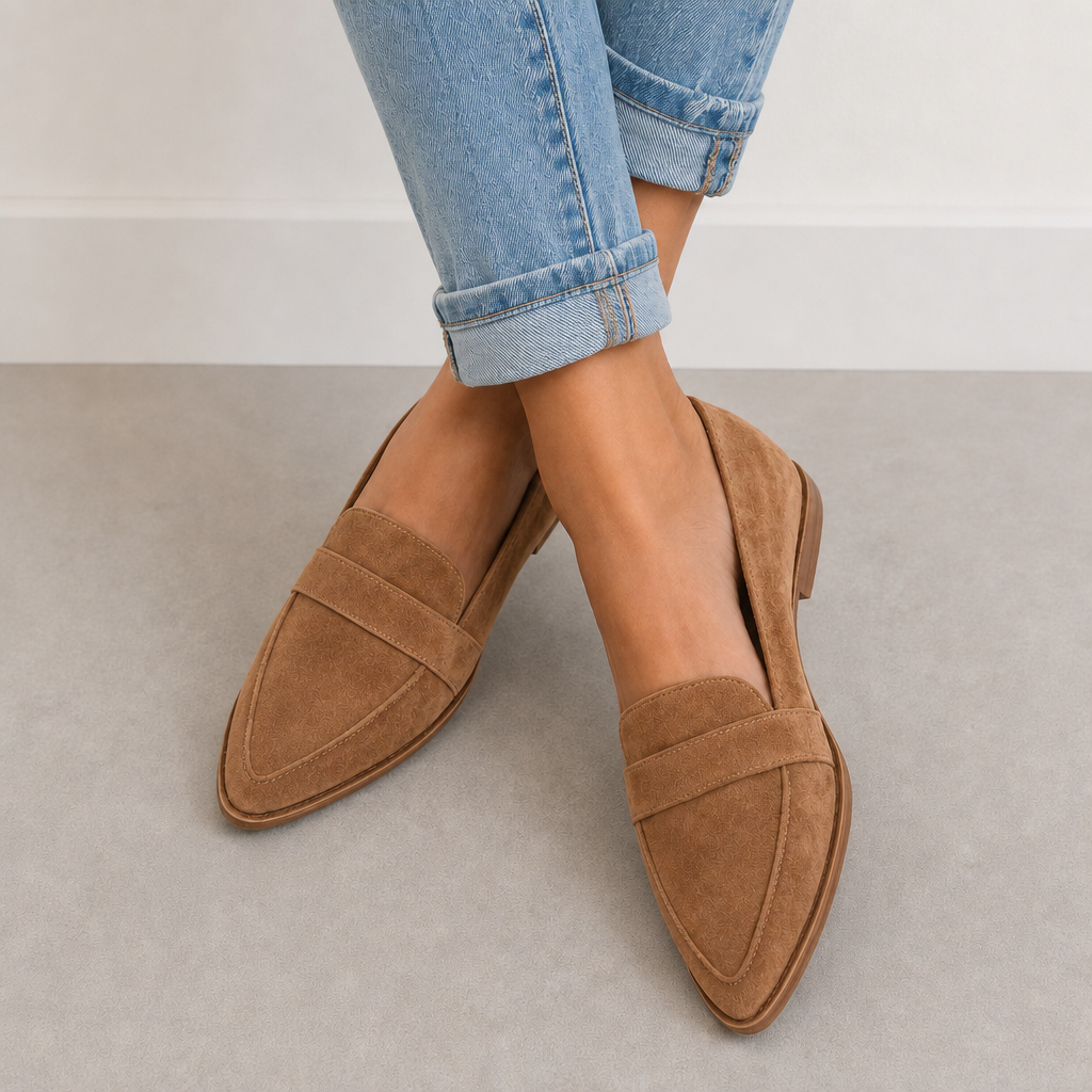 Ansouis Orthopedic Suede Pointed Loafers in Khaki