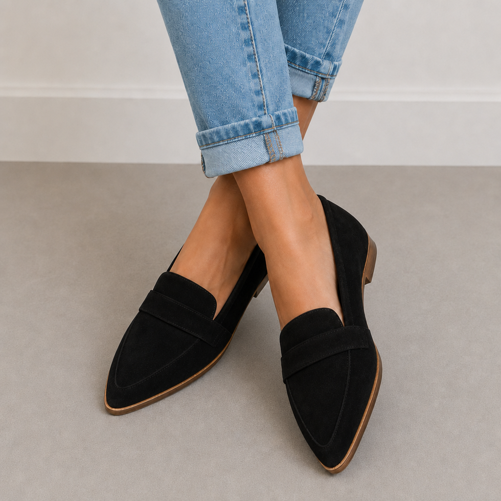 Ansouis Orthopedic Suede Pointed Loafers in Black