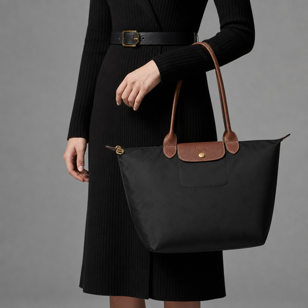 Apt Structured Leather Trim Tote in Black