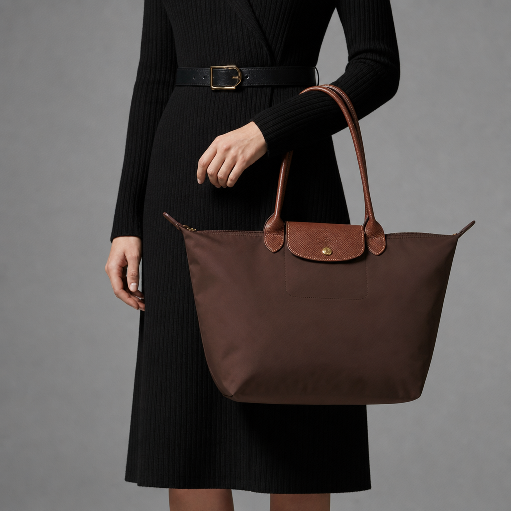 Apt Structured Leather Trim Tote in Brown
