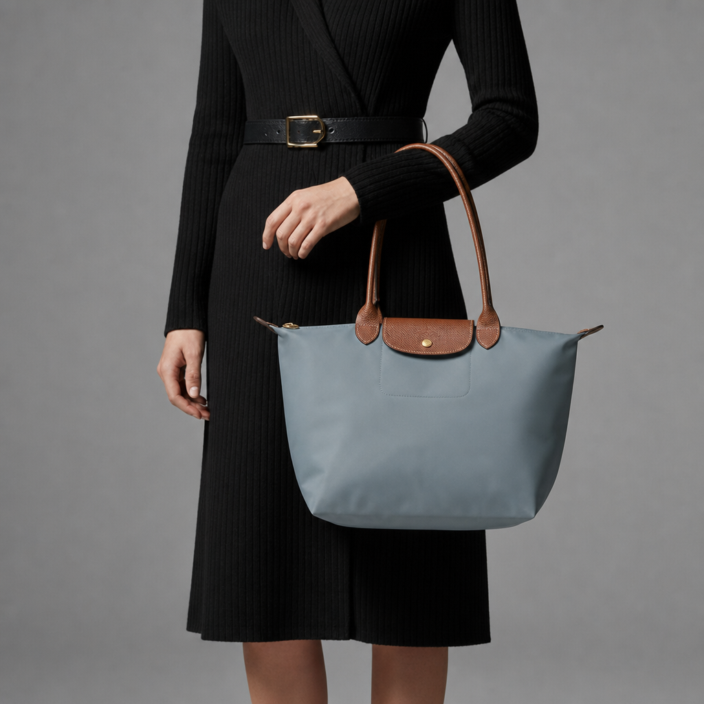 Apt Structured Leather Trim Tote in Dusty Blue
