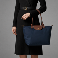 Apt Structured Leather Trim Tote in Navy
