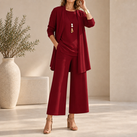 Arles Wide Leg Three-Piece Set in Red
