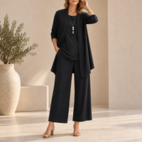 Arles Wide Leg Three-Piece Set in Black