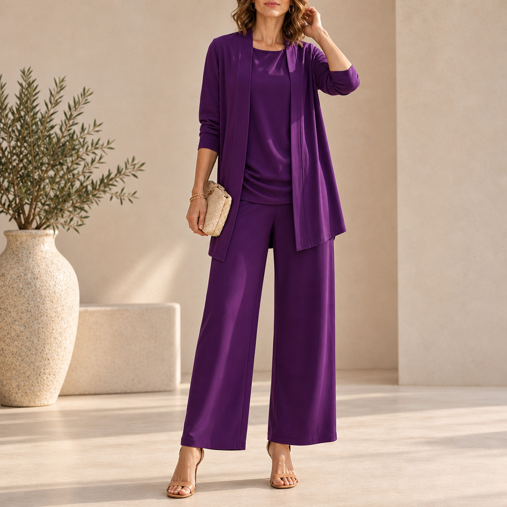 Arles Wide Leg Three-Piece Set in Purple
