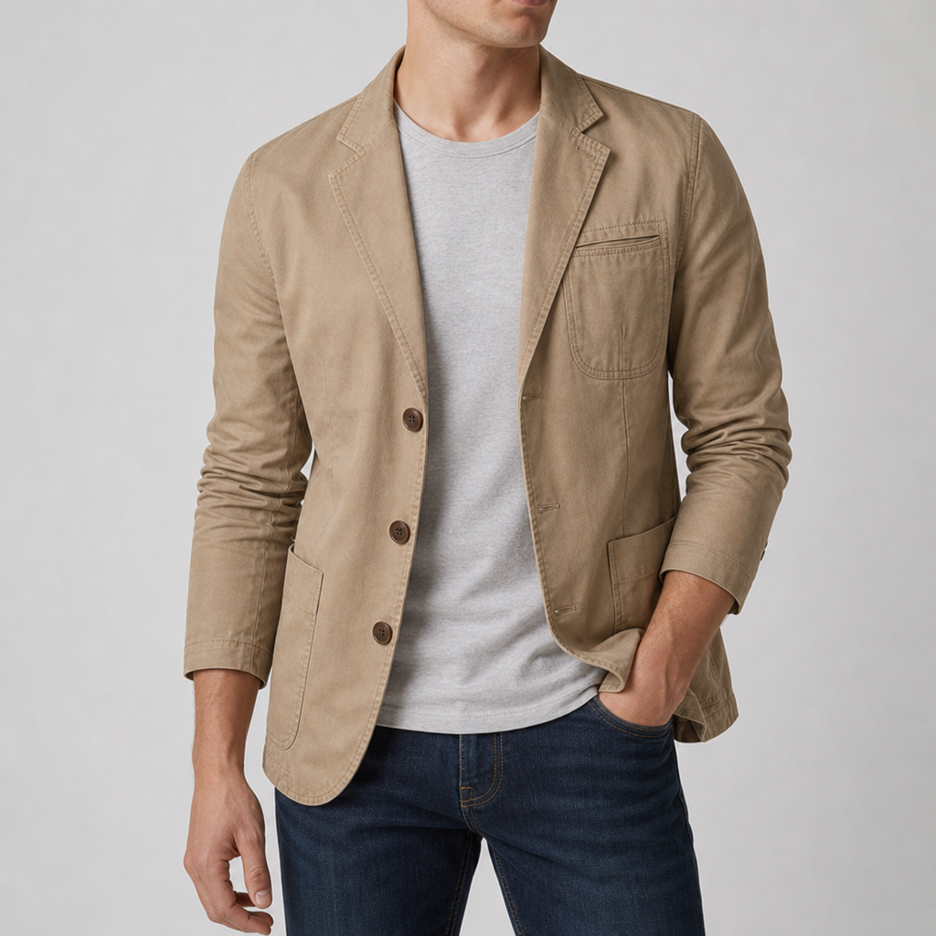 Ascoli Casual Cotton Blazer in Khaki
