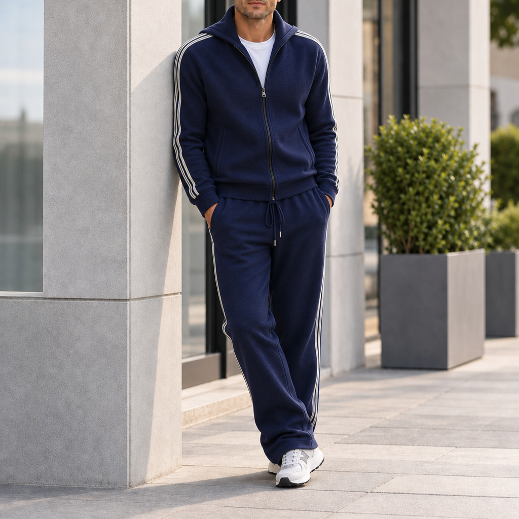 Assisi Knit Zip Tracksuit Set in Navy Blue