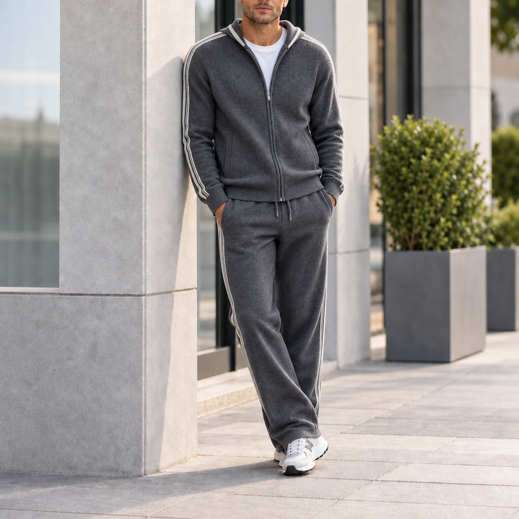 Assisi Knit Zip Tracksuit Set in Dark Gray