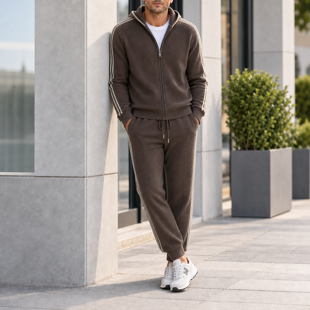 Assisi Knit Zip Tracksuit Set in Dark Mocha