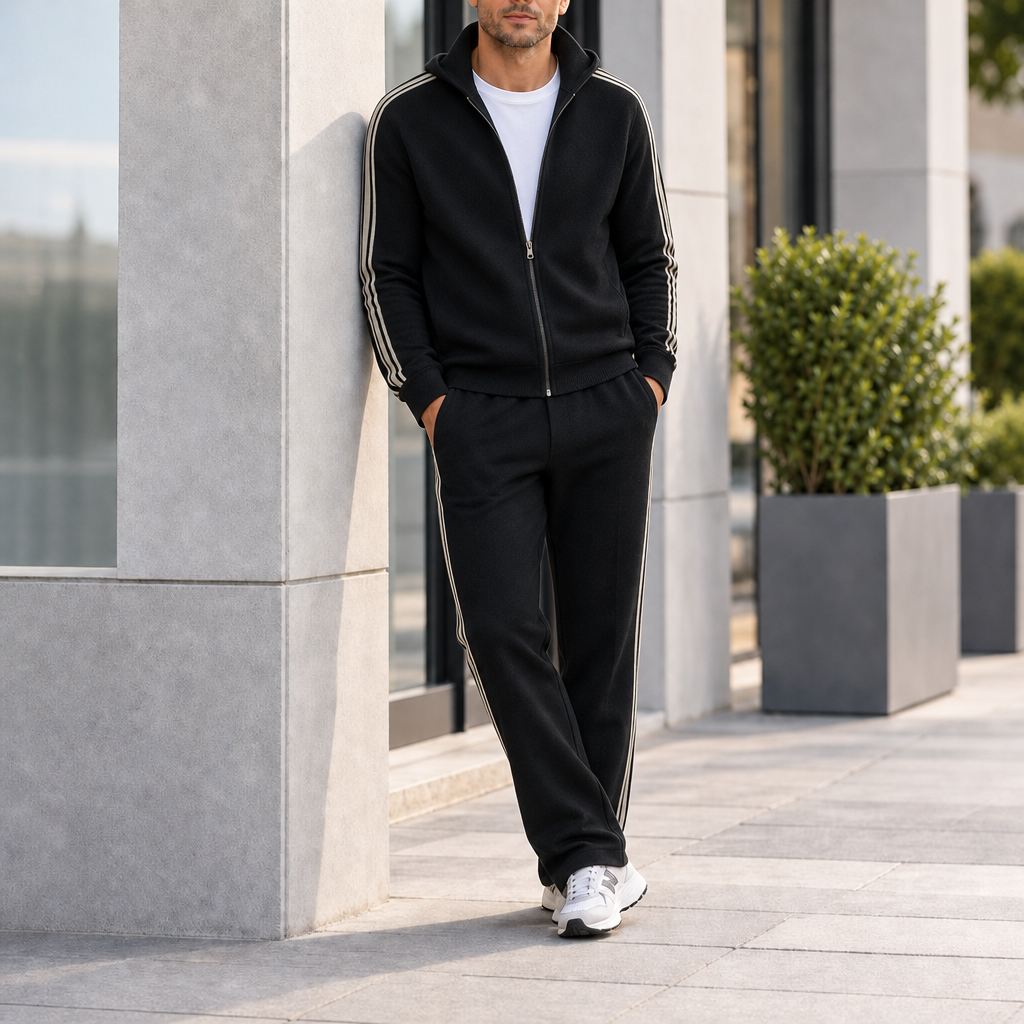 Assisi Knit Zip Tracksuit Set in Black