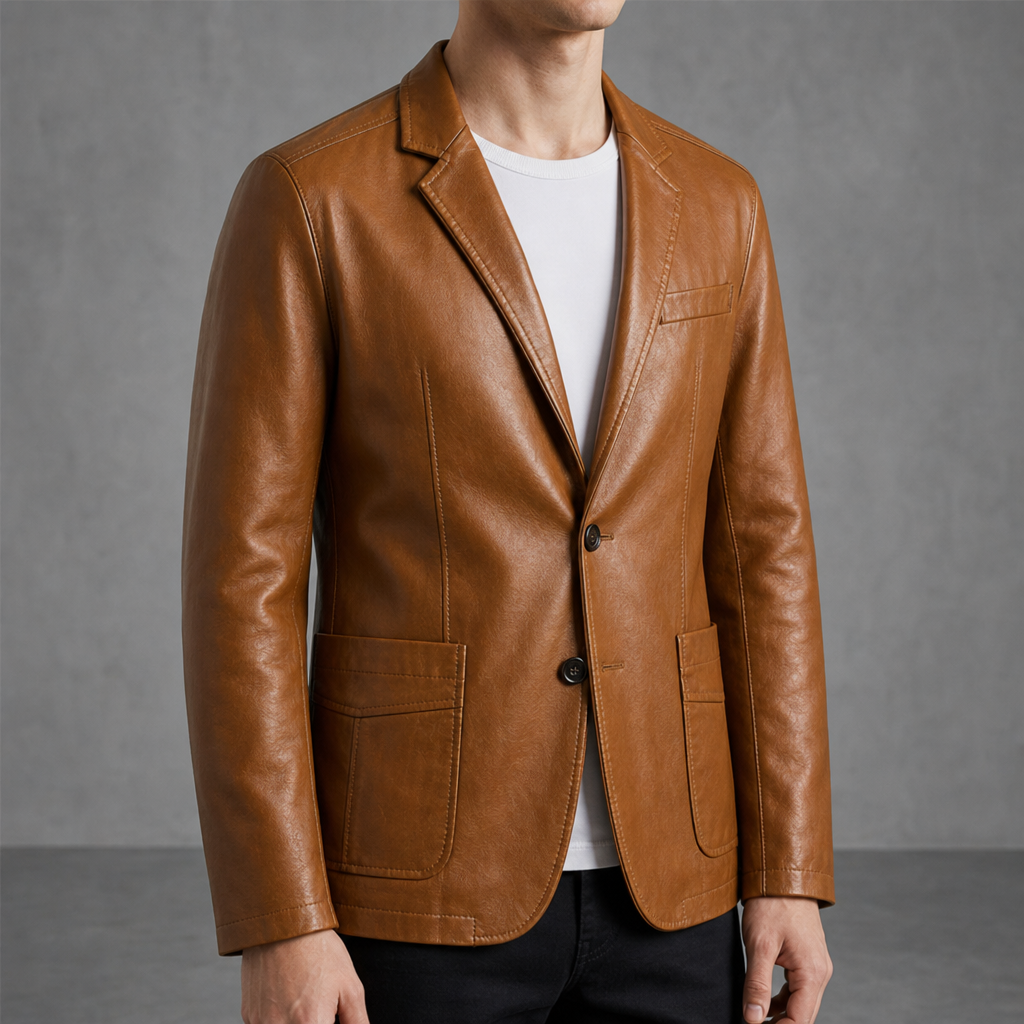 Assisi Leather Blazer Jacket in Brown