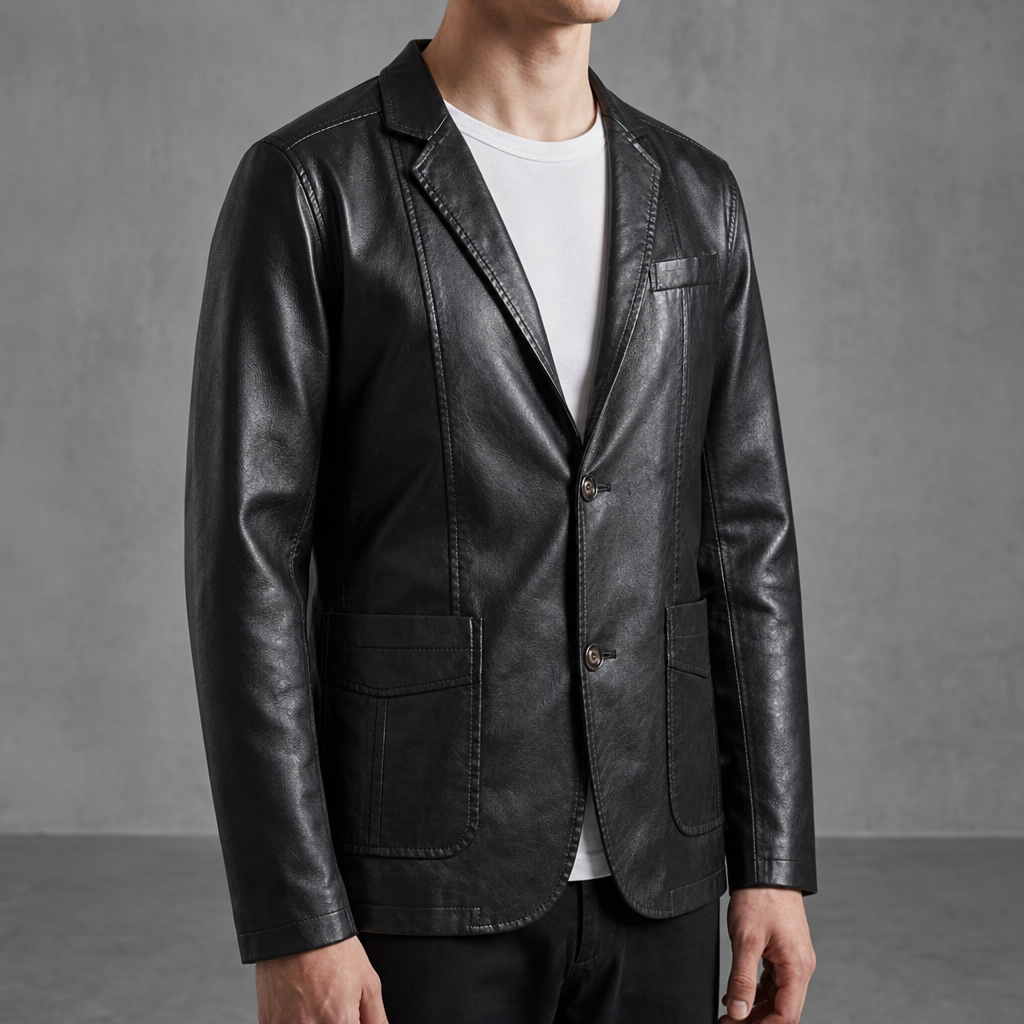 Assisi Leather Blazer Jacket in Black