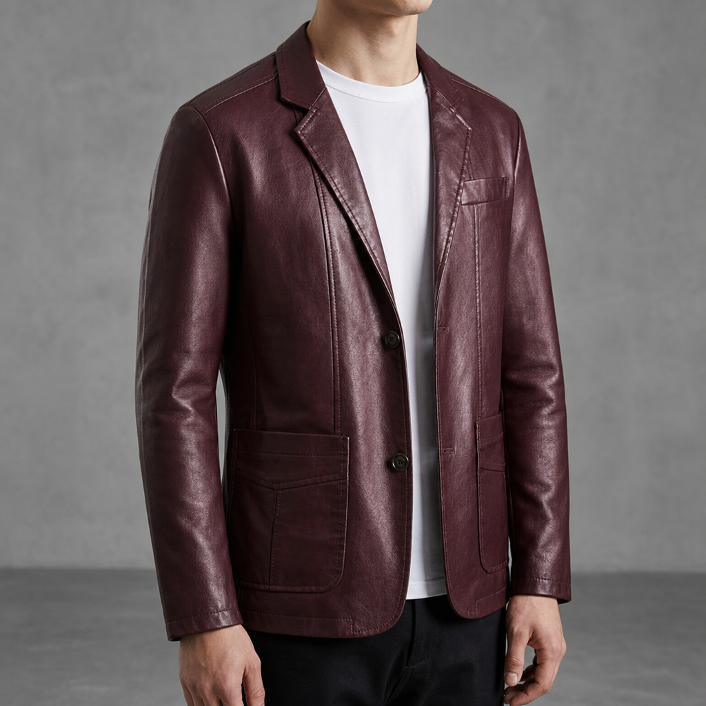 Assisi Leather Blazer Jacket in Burgundy