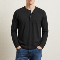 Astypalaia Long-Sleeve Henley Top in Black