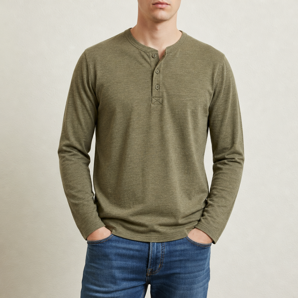 Astypalaia Long-Sleeve Henley Top in Green