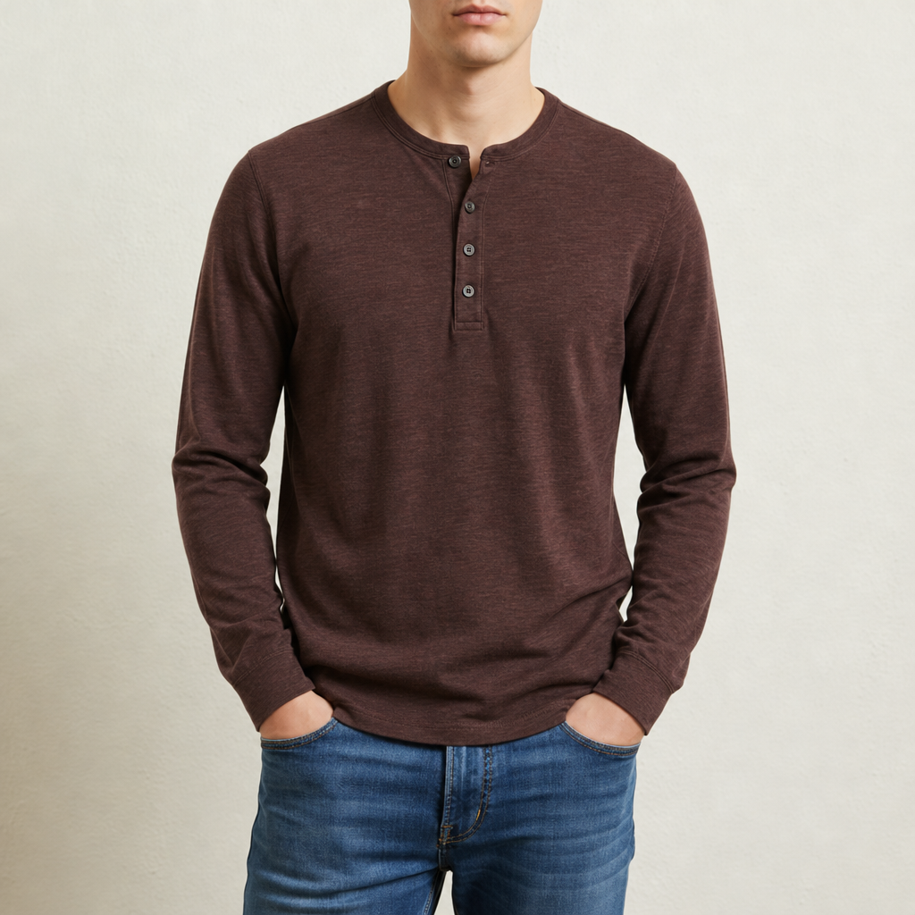 Astypalaia Long-Sleeve Henley Top in Brown