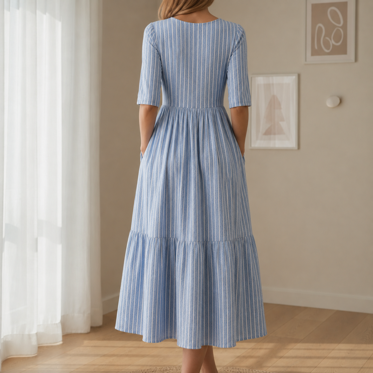 Zadar Striped Pleated Midi Dress