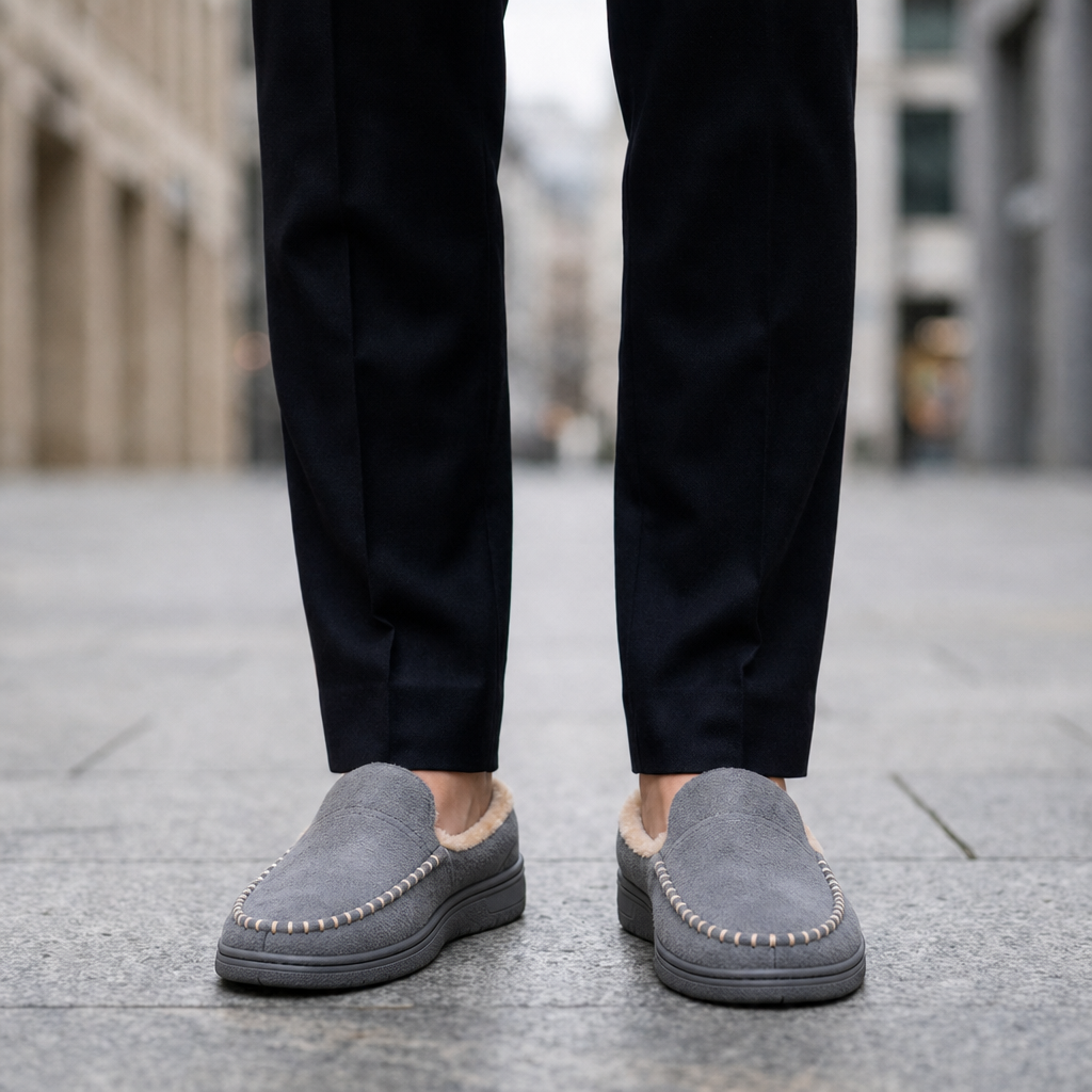 Baeza Fleece Lined Moccasin Slippers in Gray