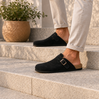 Baeza Suede Buckle Clogs in Black