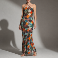 Bandol Scale Print Halter Maxi Dress in Geometric