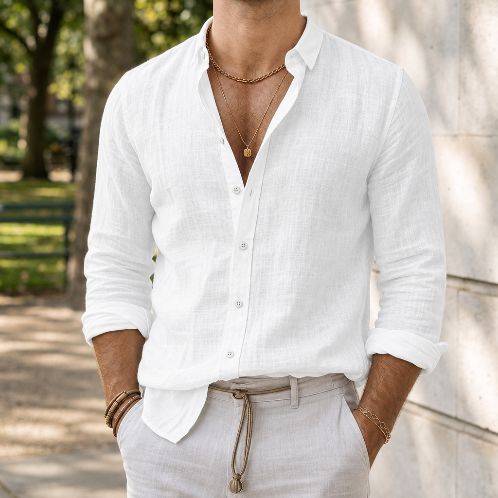 Bergamo Linen Button-Up Shirt in White