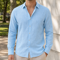 Bergamo Linen Button-Up Shirt in Blue