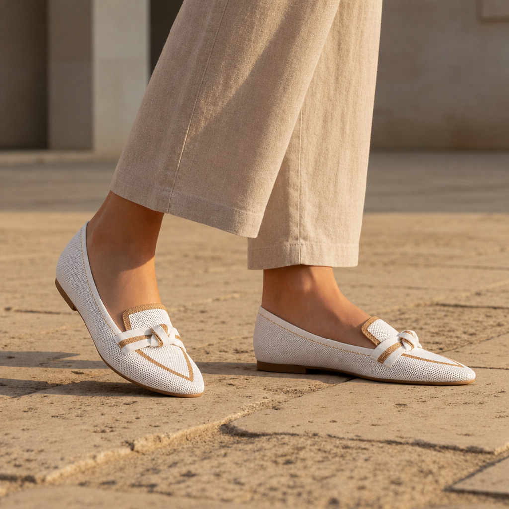 Birgu Orthopedic Knit Bow Loafers in White