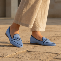 Birgu Orthopedic Knit Bow Loafers in Light Blue