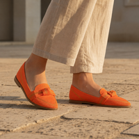 Birgu Orthopedic Knit Bow Loafers in Orange