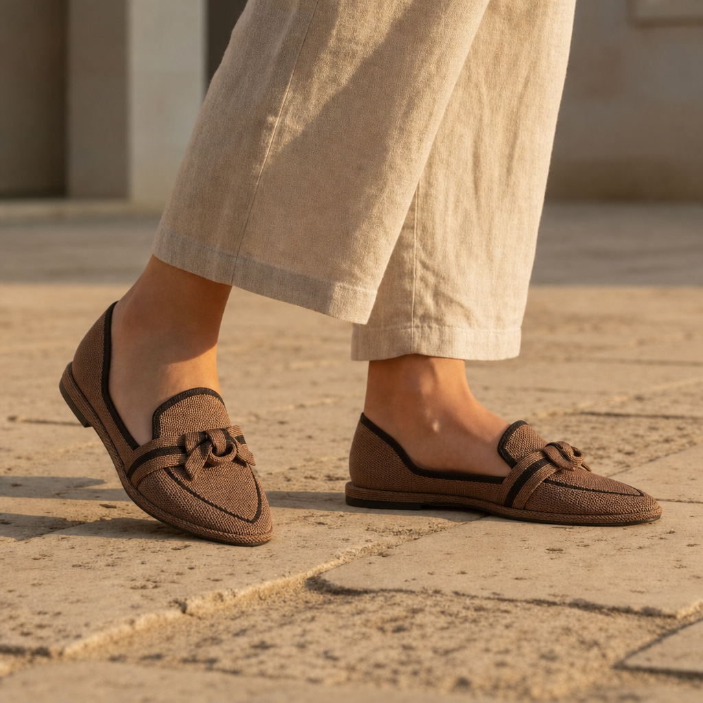 Birgu Orthopedic Knit Bow Loafers in Khaki