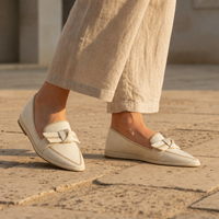 Birgu Orthopedic Knit Bow Loafers in Beige