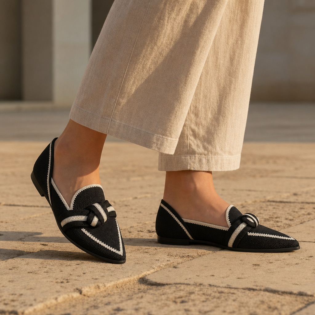 Birgu Orthopedic Knit Bow Loafers in Black