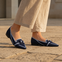 Birgu Orthopedic Knit Bow Loafers in Dark Blue