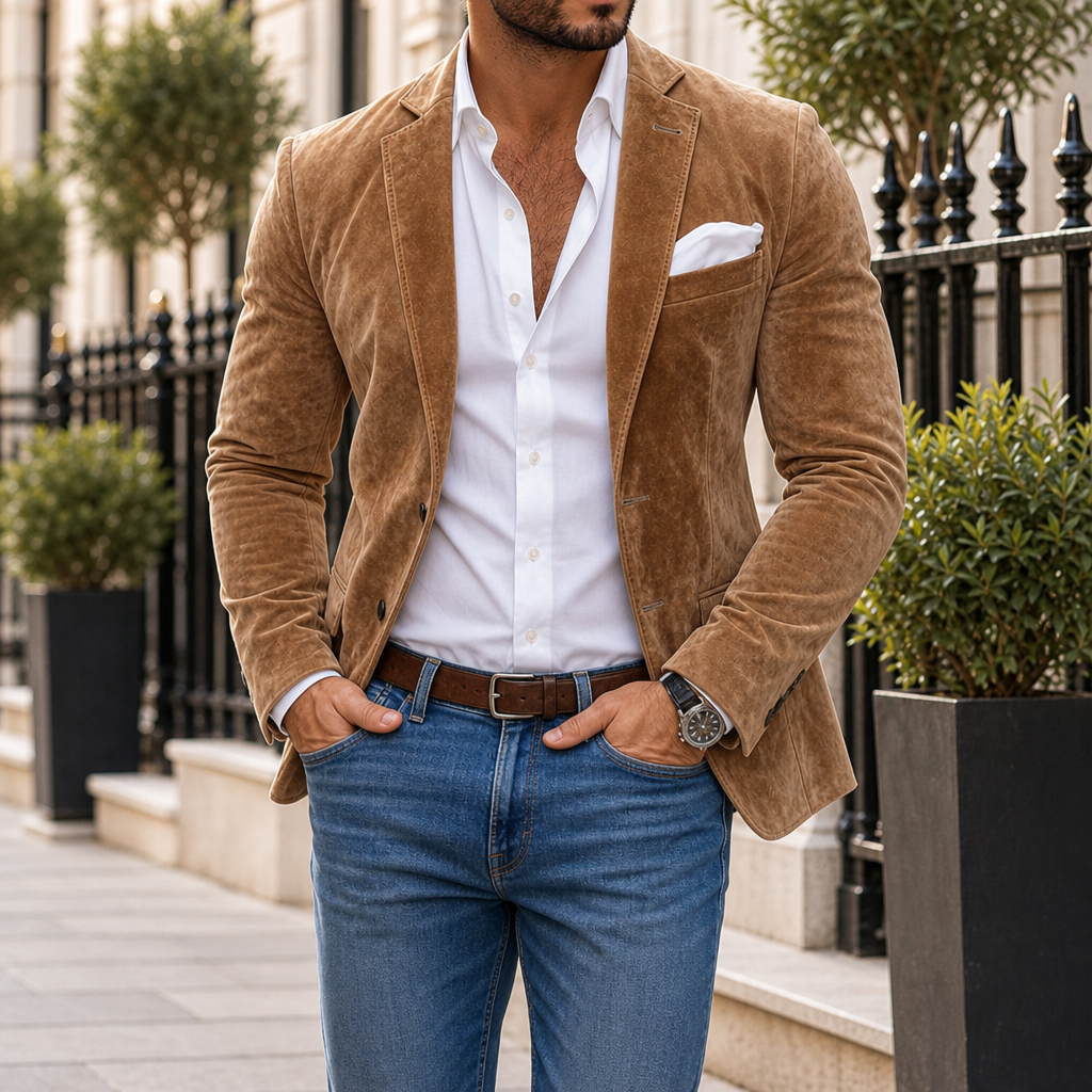 Bonifacio Tailored Suede Blazer in Light Brown
