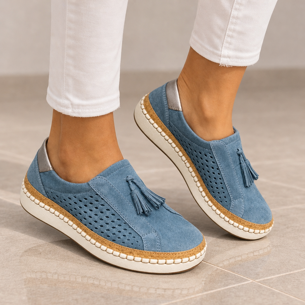Camogli Orthopedic Tassel Mules in Blue