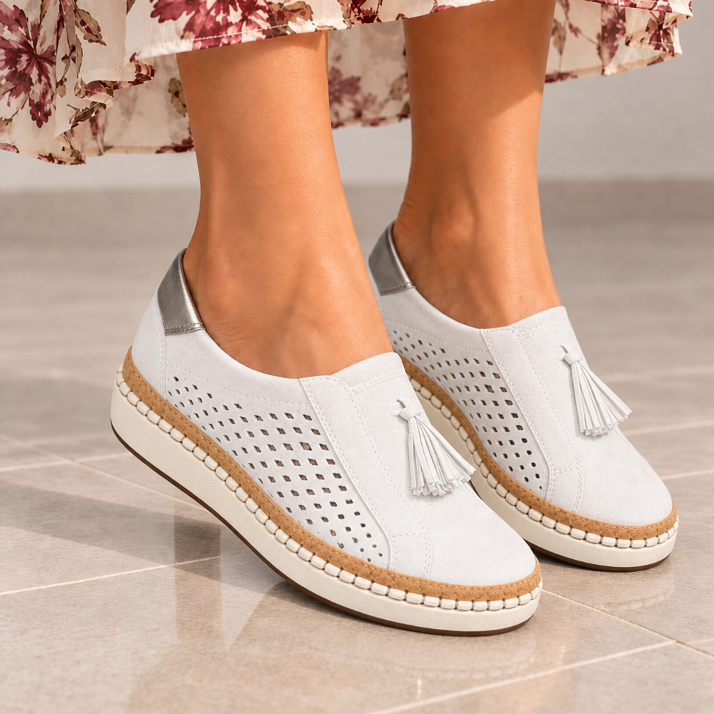 Camogli Orthopedic Tassel Mules in White
