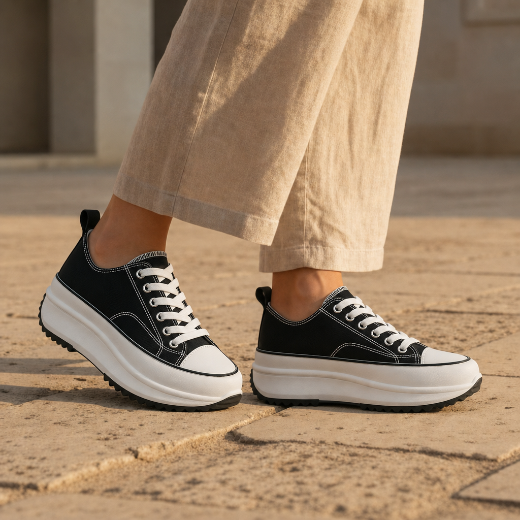 Cartagena Orthopedic Animal Print Platform Sneakers in Classic Black