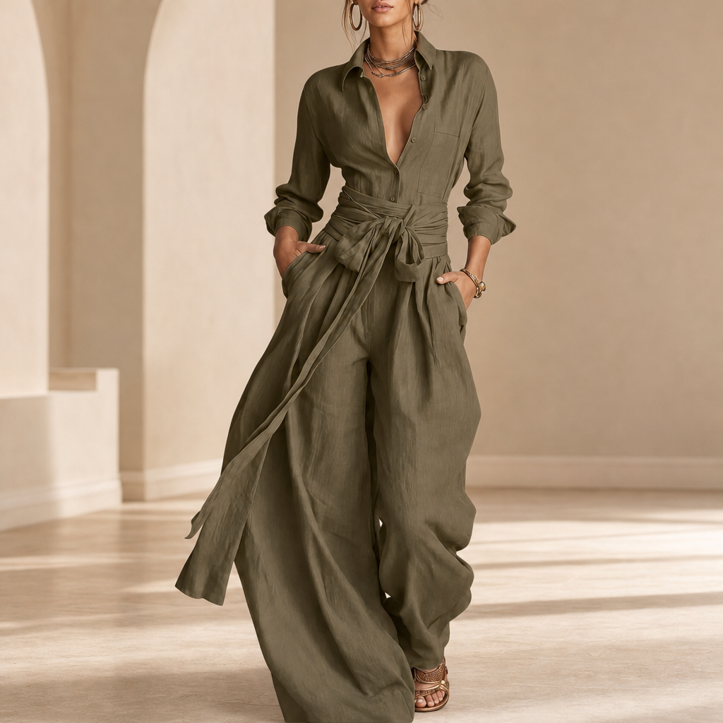 Carvoeiro Linen Wide-Leg Co-ord Set in Green