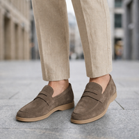 Cascais Suede Penny Loafers in Taupe