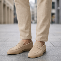 Cascais Suede Penny Loafers in Cream
