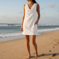 Cassis Cowl Neck Pocket Mini Dress in White