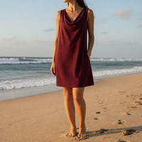 Cassis Cowl Neck Pocket Mini Dress in Red